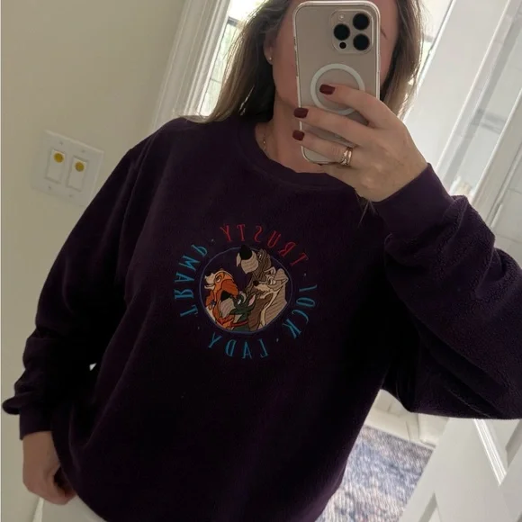 Vintage Disney Lady & The Tramp Fleece Embroidered Crewneck Sweatshirt 90s Jock - Picture 2 of 7